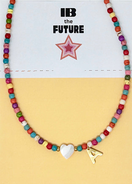Multi Color Initial Choker with Shell Heart