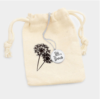 iBbeautiful make a wish necklace.  Silver necklace engraved with be brave in a cute little cotton pouch